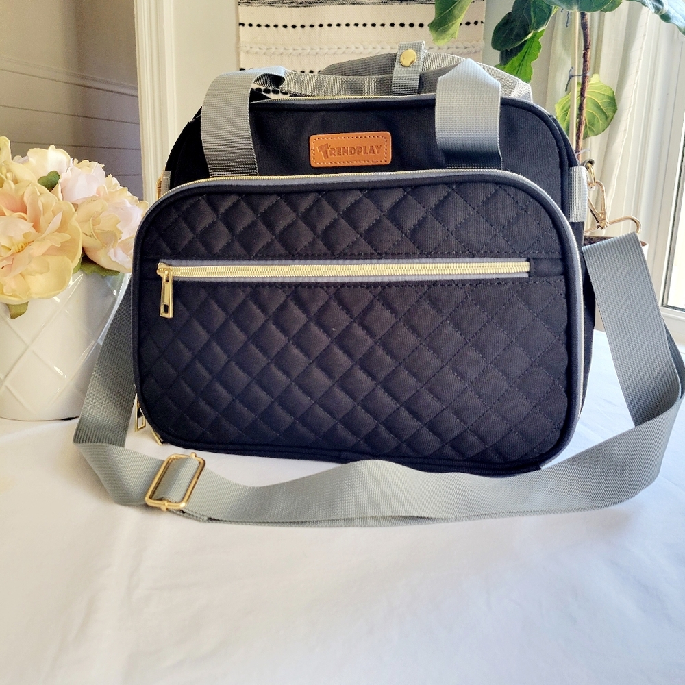 TRENDPLAY Black Small Diaper Tote Baby Maternity Bag, Neutral Quilt Canv…